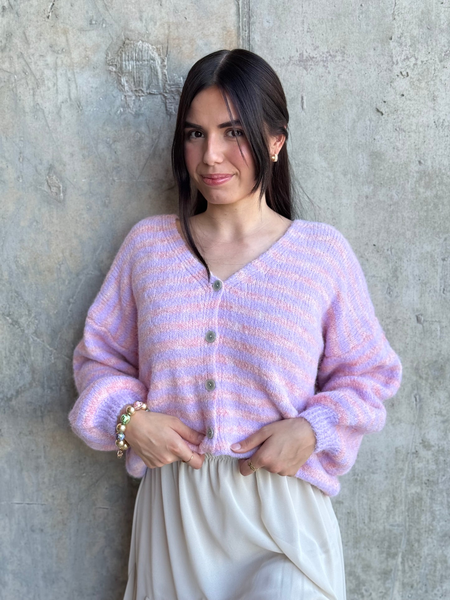 STRIPED CARDIGAN LAVENDER
