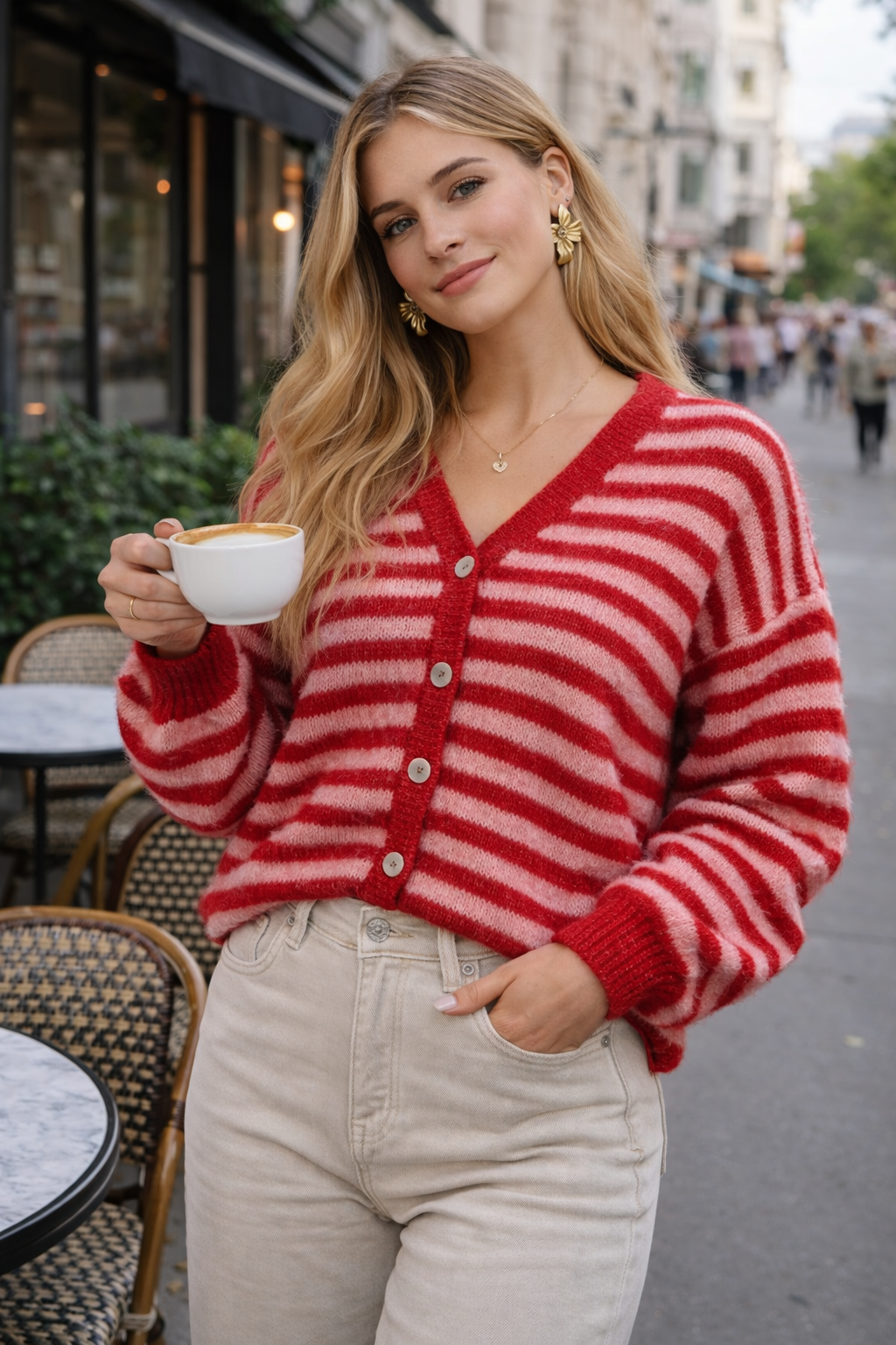 STRIPED CARDIGAN STRAWBERRY