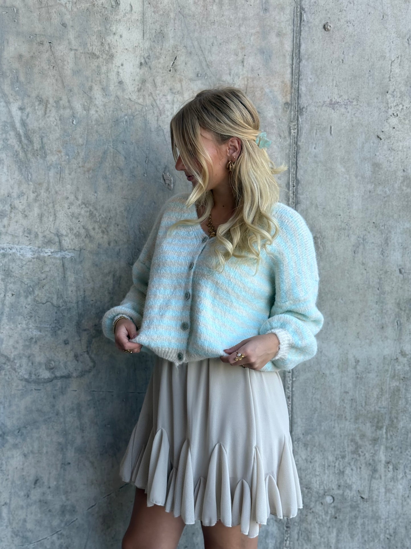 STRIPED CARDIGAN BLUEBERRY ICE