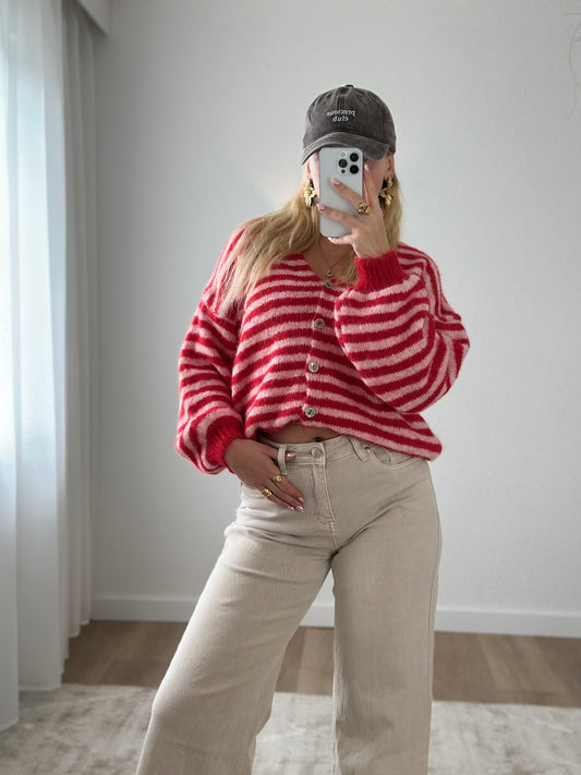 STRIPED CARDIGAN PLUM