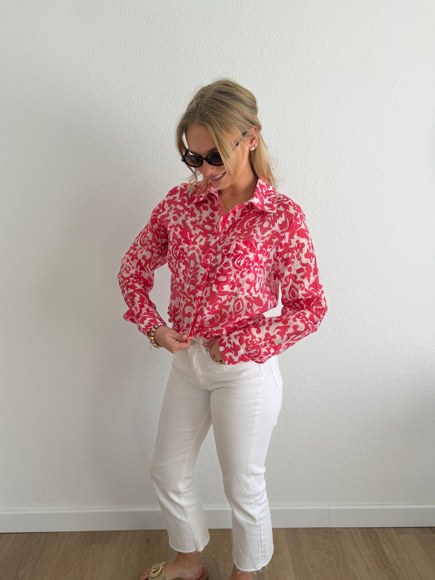 BLUSE PINK GEMUSTERT