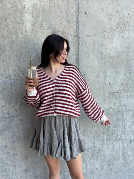 STRIPED CARDIGAN CHERRY