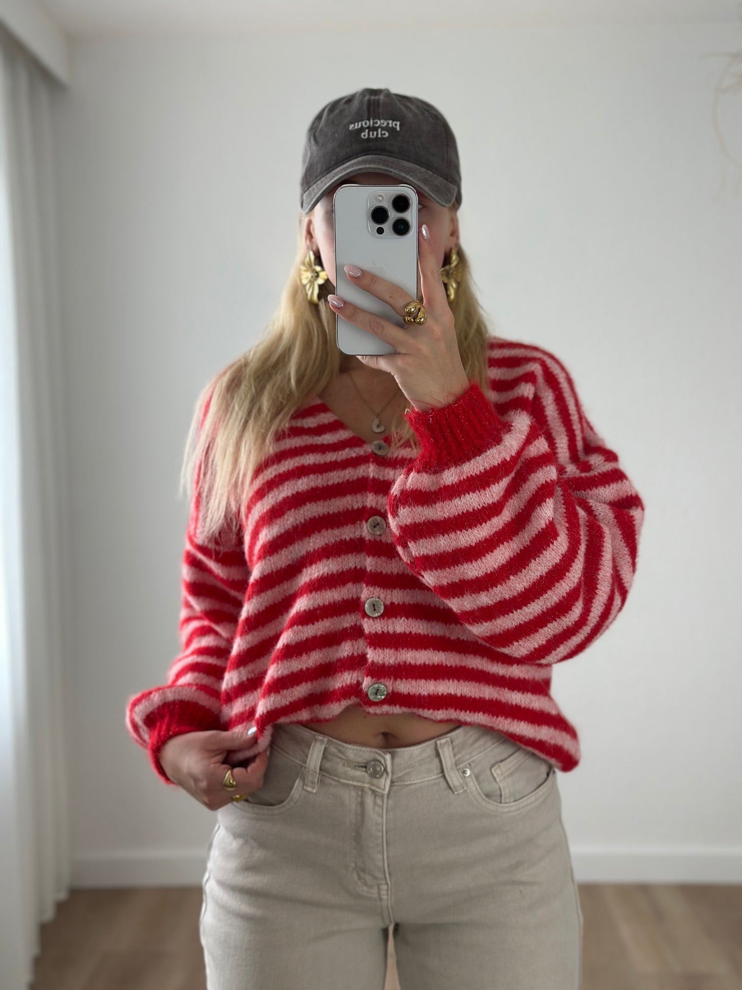 STRIPED CARDIGAN PLUM