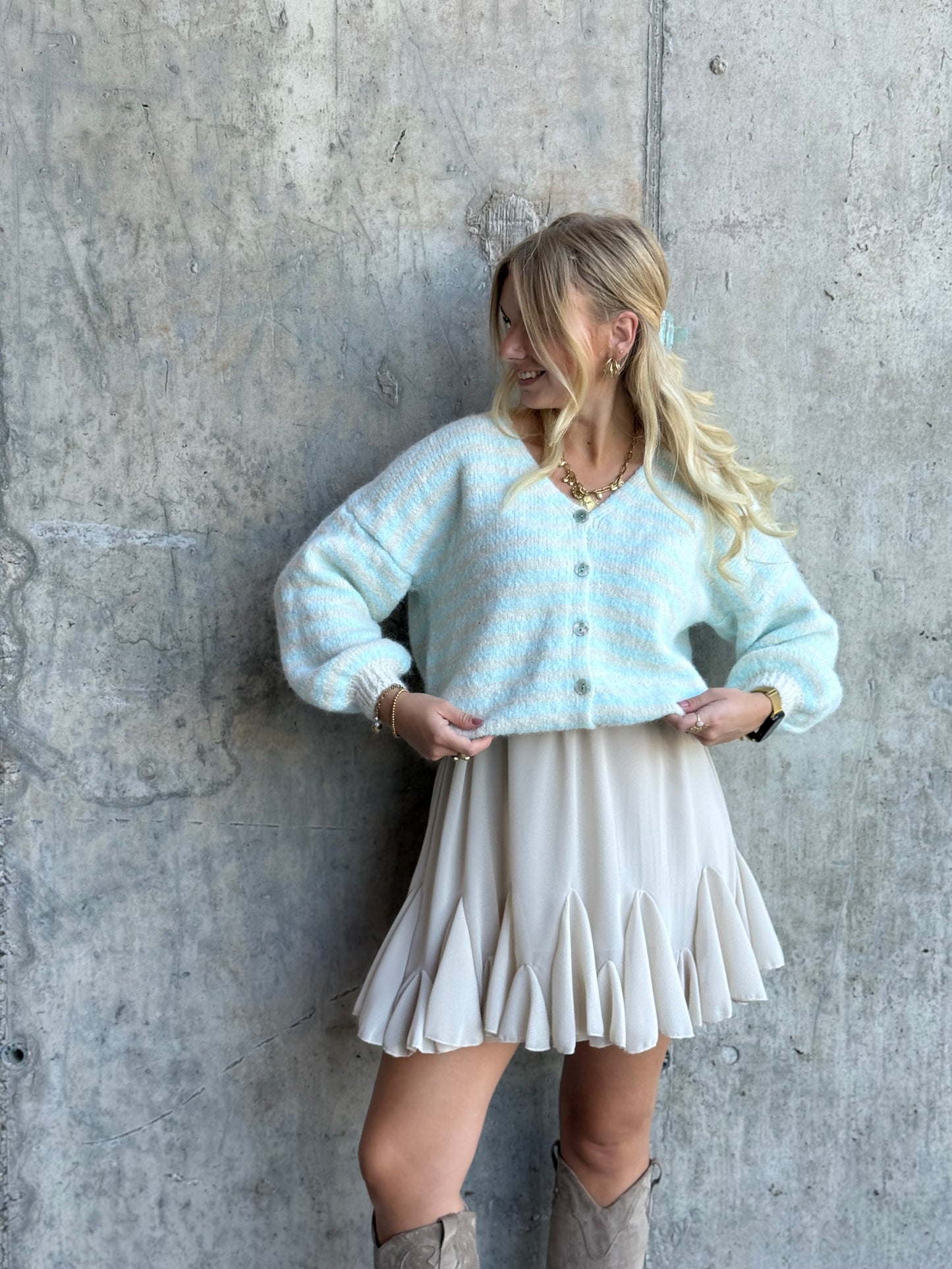 STRIPED CARDIGAN BLUEBERRY ICE