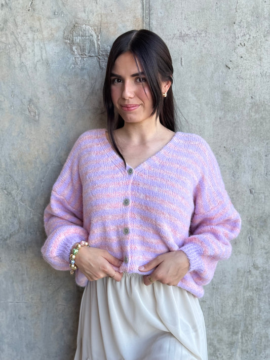 STRIPED CARDIGAN LAVENDER